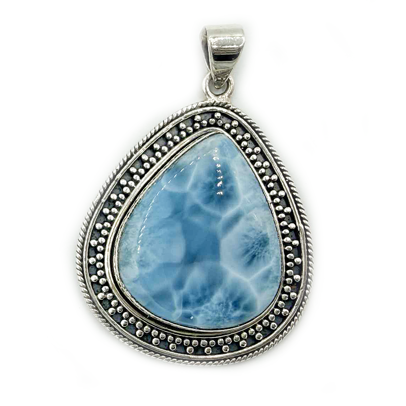 teardrop sterling silver larimar gemstone pendant