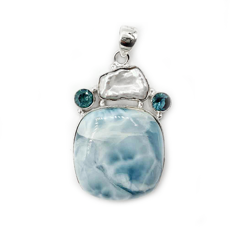 larimar blue topaz pearl sterling silver gemstone pendant