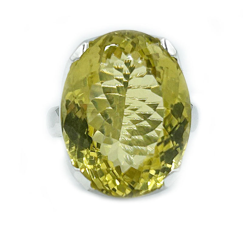 chunky lemon quartz oval silver gemstone ring