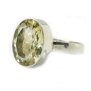 lemon quartz oval silver gemstone ring