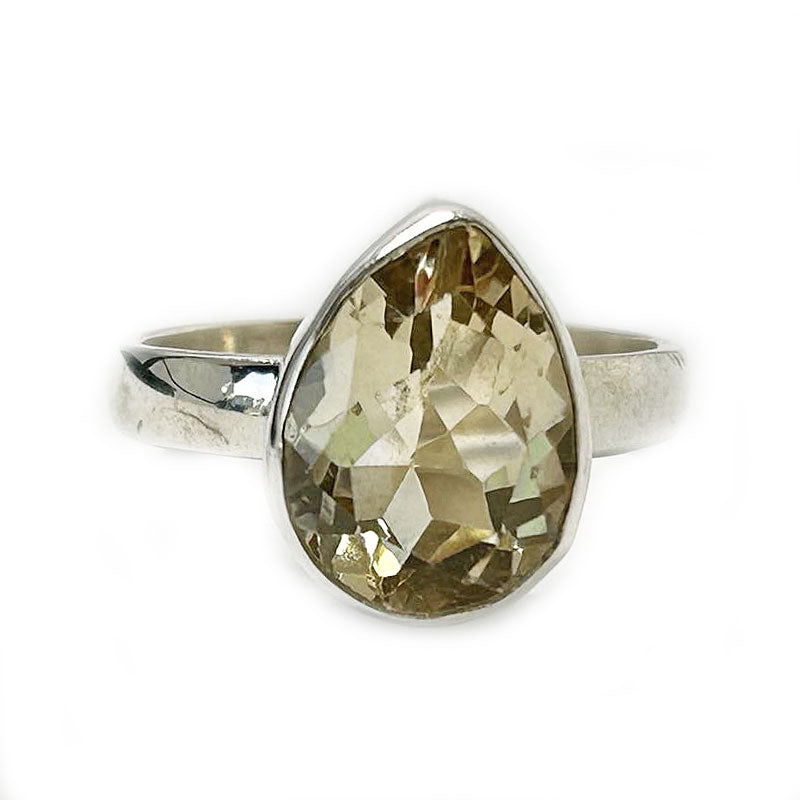 lemon quartz teardrop silver gemstone ring