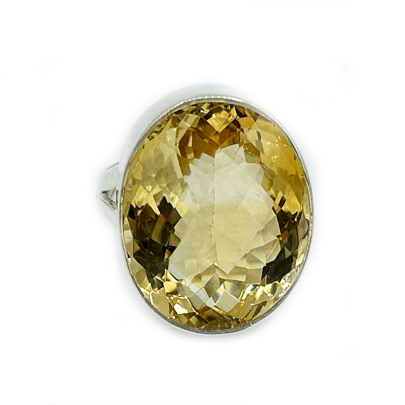 citrine oval checkerboard cut sterling silver gemstone ring