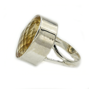 citrine oval checkerboard cut sterling silver gemstone ring