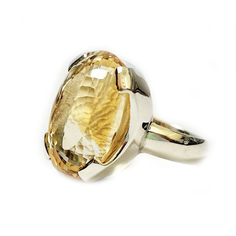 citrine oval silver gemstone ring