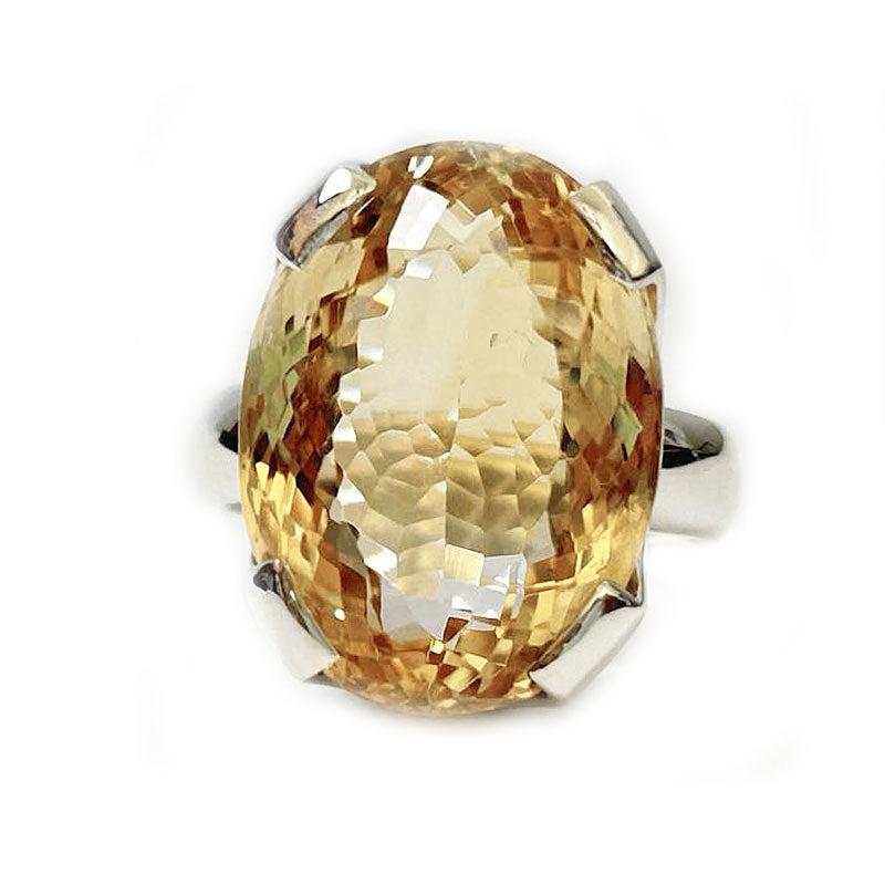 citrine oval silver gemstone ring