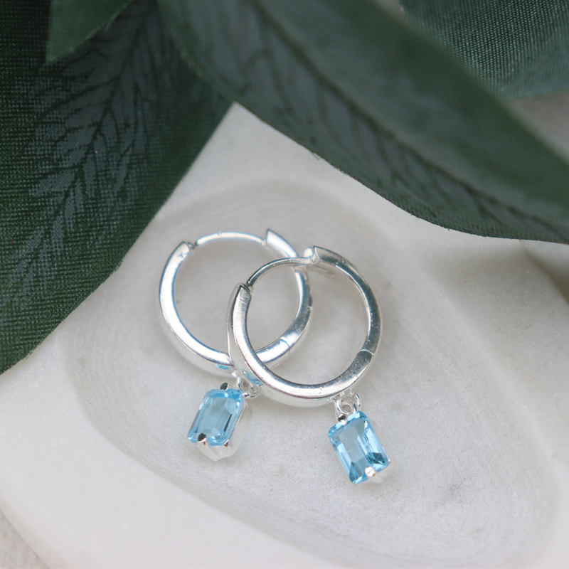 blue topaz silver drop earrings