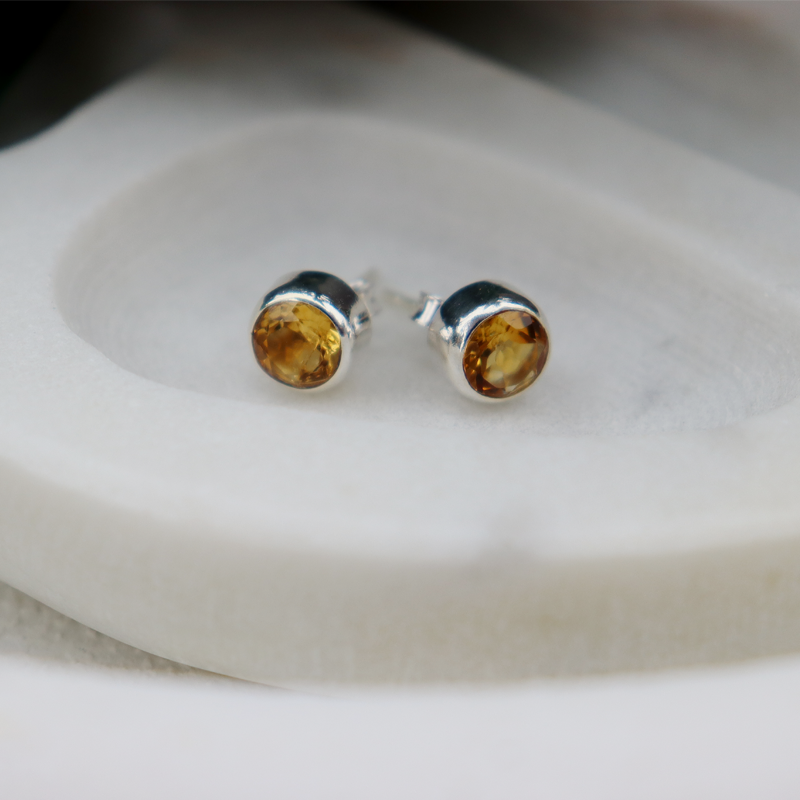 citrine silver stud earrings