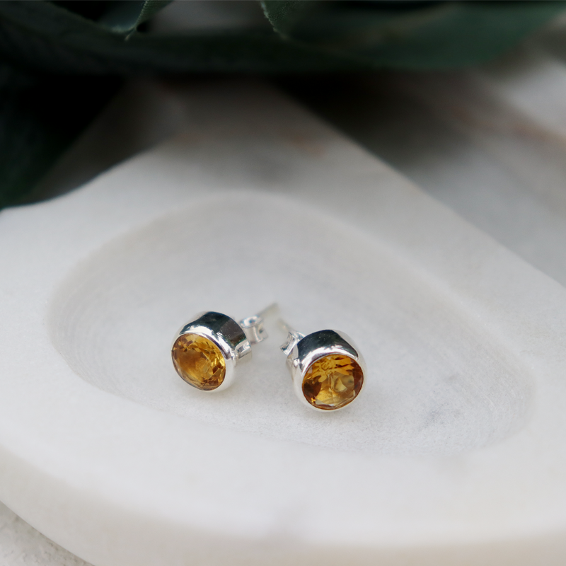 citrine silver stud earrings