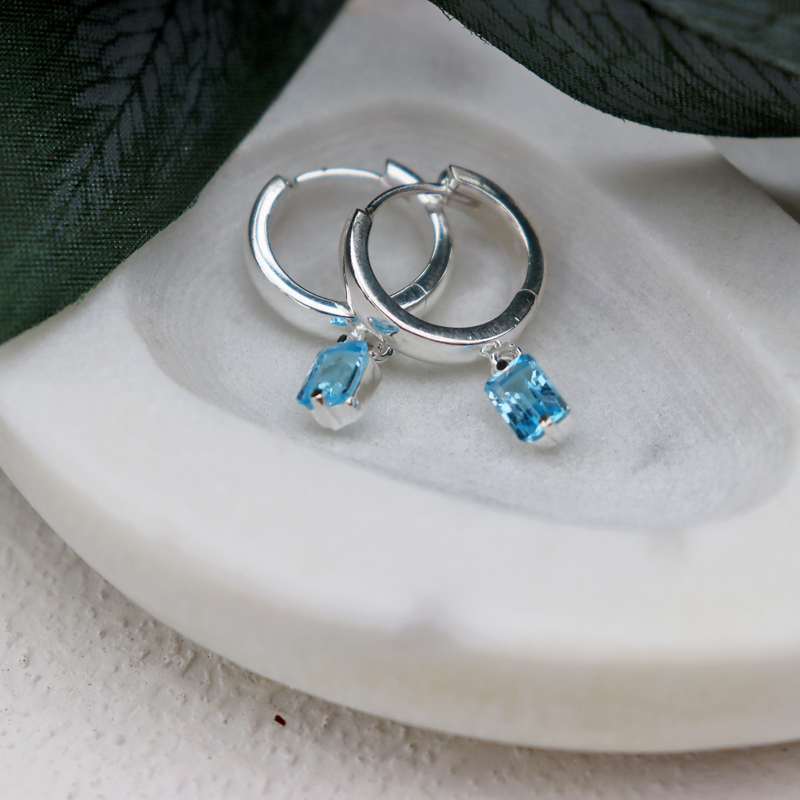 blue topaz silver drop earrings