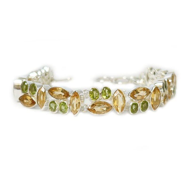 citrine peridot multi silver gemstone bracelet
