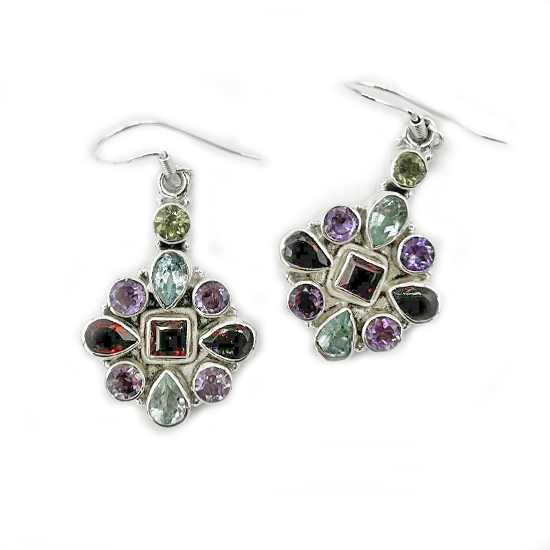 blue topaz amethyst garnet peridot gemstone sterling silver earrings