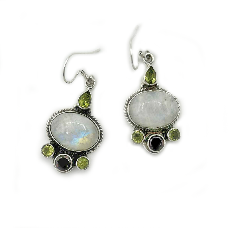 moonstone peridot garnet sterling silver gemstone earrings