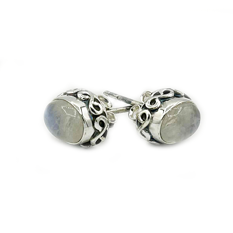 moonstone oval sterling silver gemstone stud earrings