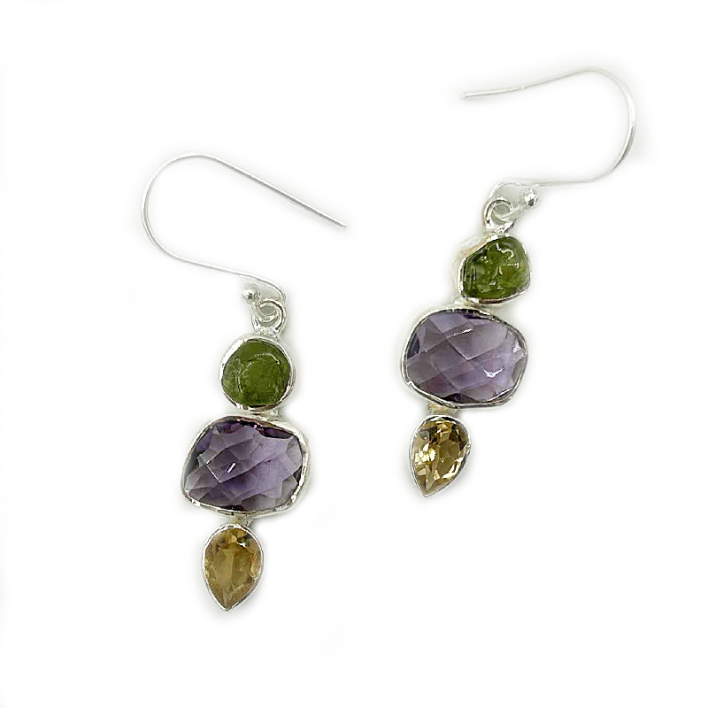 tourmaline amethyst citrine sterling silver gemstone earrings