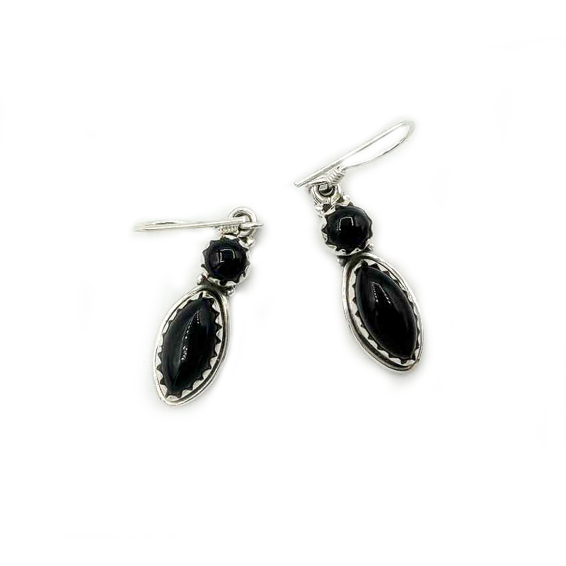 black onyx sterling silver gemstone drop earrings