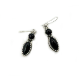 Black Onyx Drop Jagged Silver Earrings
