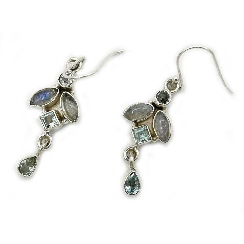 moonstone blue topaz silver gemstone earrings