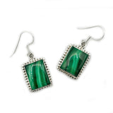 Malachite Gemstone Boho Silver Earrings
