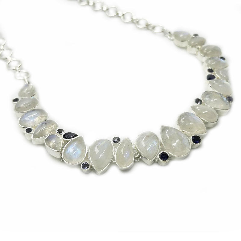 moonstone kyanite silver gemstone necklace