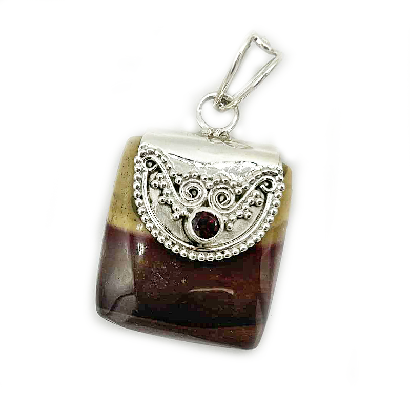mookaite jasper garnet sterling silver gemstone pendant