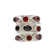 garnet amethyst smoky quartz sterling silver ring