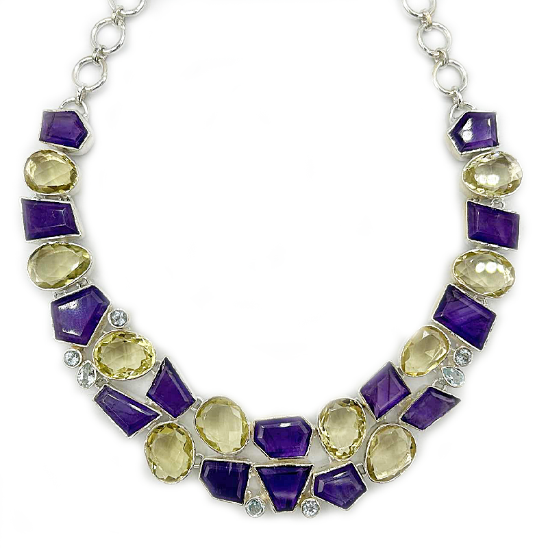 amethyst citrine blue topaz sterling silver gemstone necklace