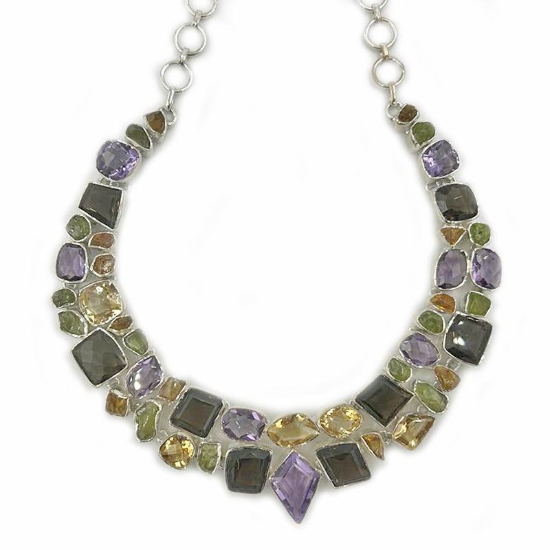 garnet peridot citrine amethyst multi sterling silver gemstone necklace