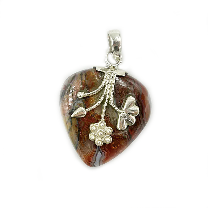 crazy lace agate sterling silver pendant