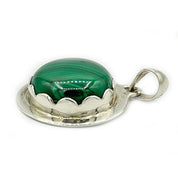 round malachite gemstone sterling silver pendant