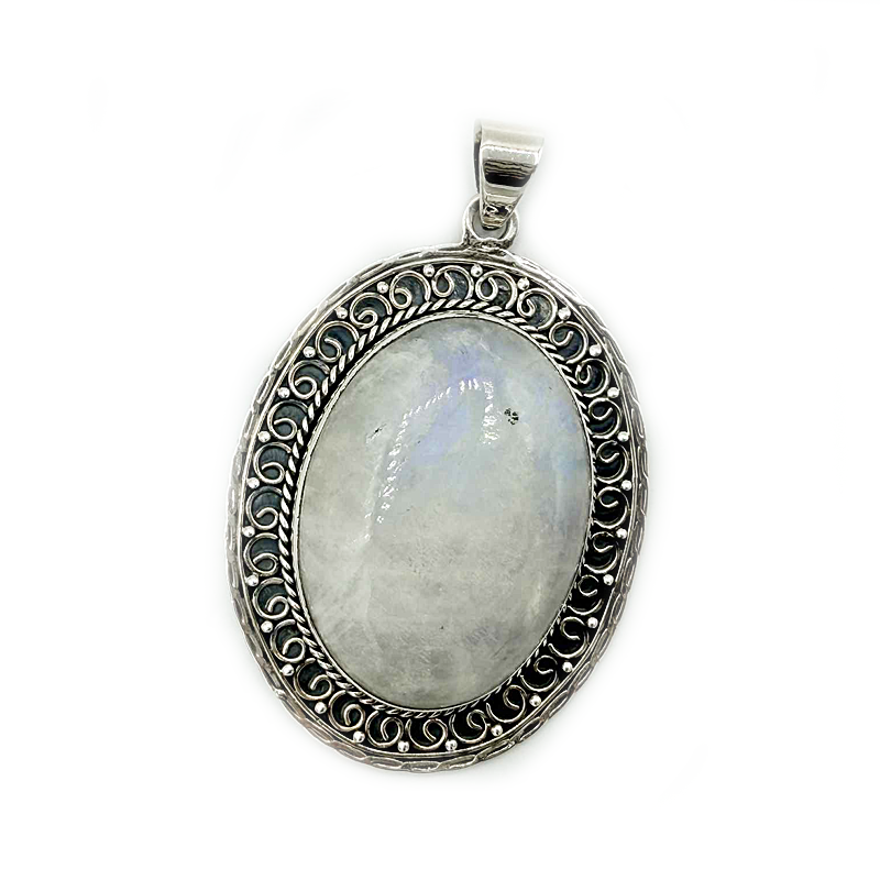 large oval moonstone sterling silver gemsotne pendant