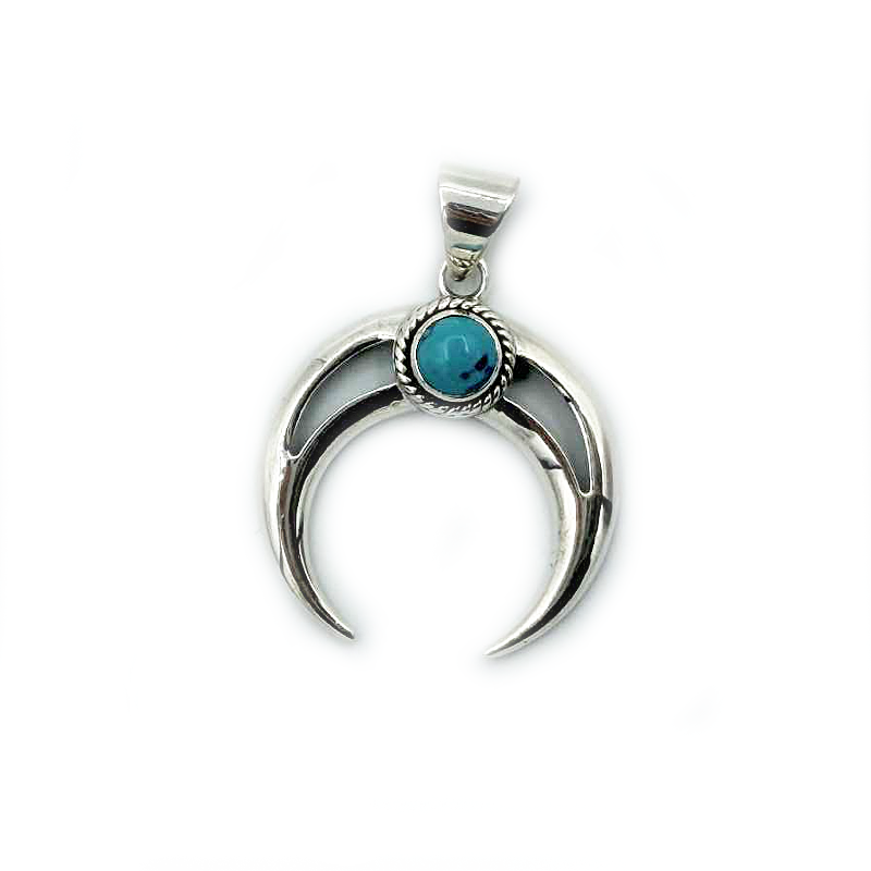 turquoise moon shaped sterling silver gemstone pendant