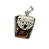 Crazy Lace Agate Silver Garnet Pendant