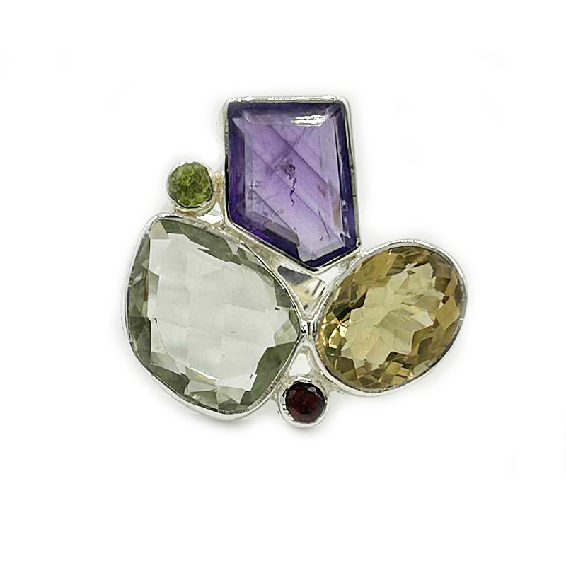 Multi Gemstone Amethyst Silver Ring