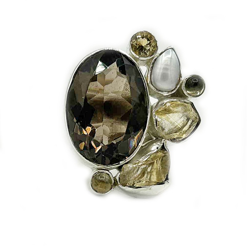 smoky quartz citrine pearl labradorite sterling silver gemstone ring