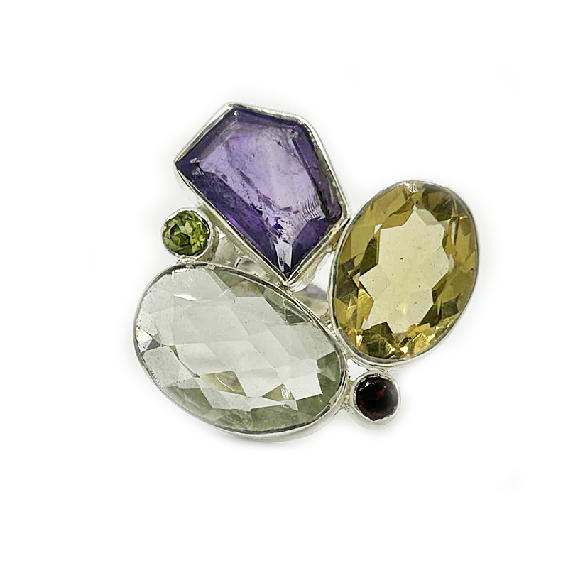 amethyst citrine peridot garnet sterling silver gemstone ring