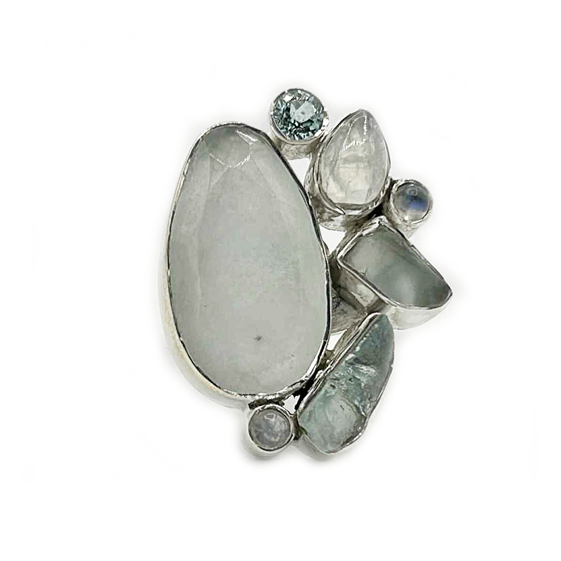 moonstone blue topaz sterling silver gemstone ring