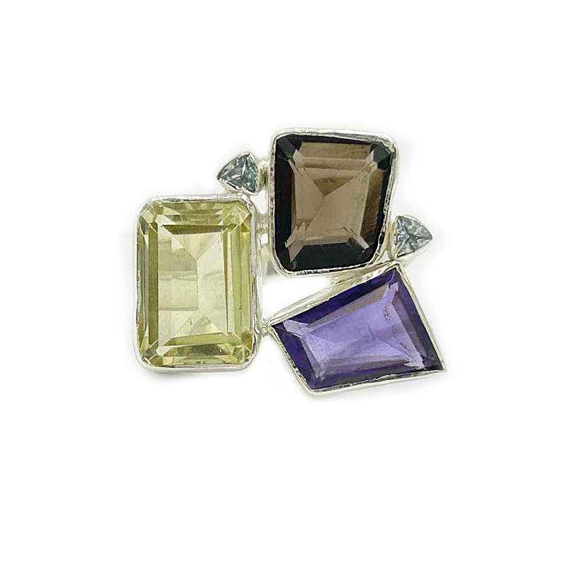 amethyst citrine smoky quartz blue topaz sterling silver gemstone ring