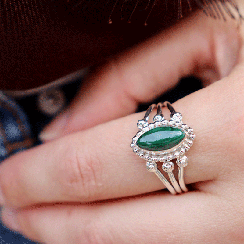 Ebna Malachite Silver Boho Ring