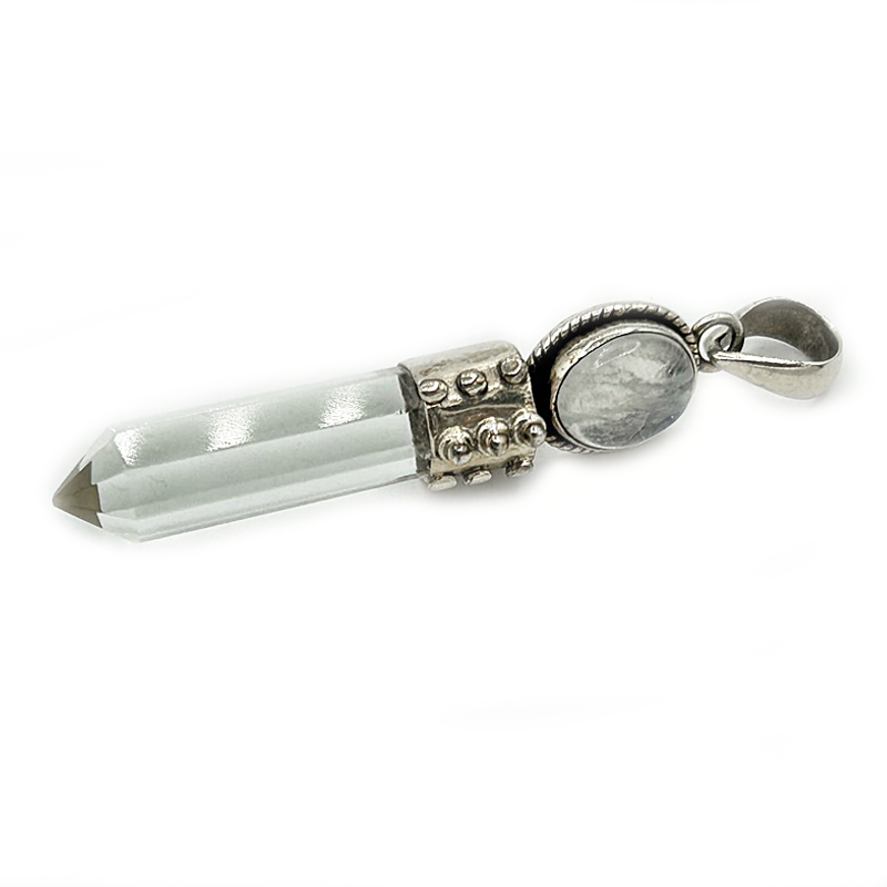 moonstone clear quartz sterling silver pendant
