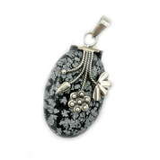 oval snowflake obsidine sterling silver gemstone pendant