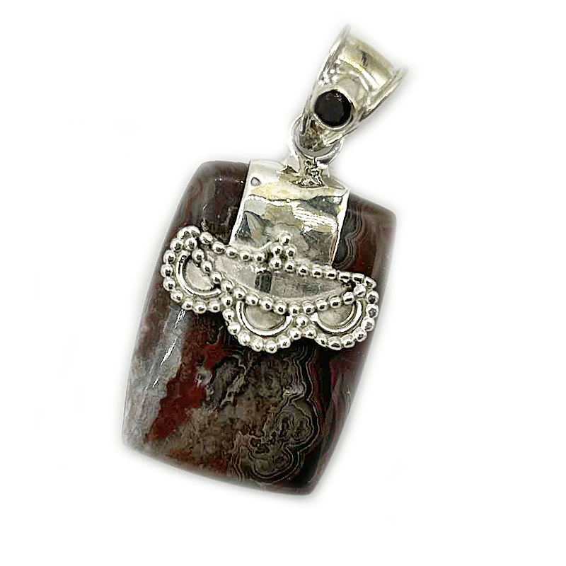 crazy lace agate garnet sterling silver gemstone pendant
