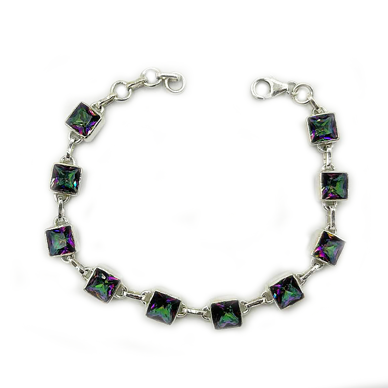 mystic topaz square sterling silver gemstone bracelet