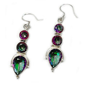 mystic topaz triple drop silver gemstone earrings