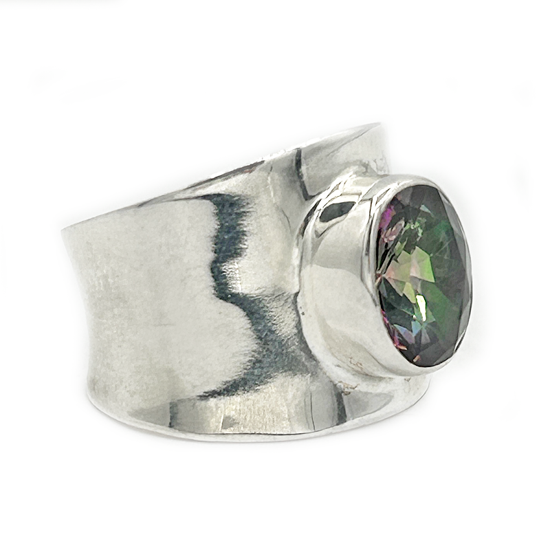 mystic topaz silver gemstone ring