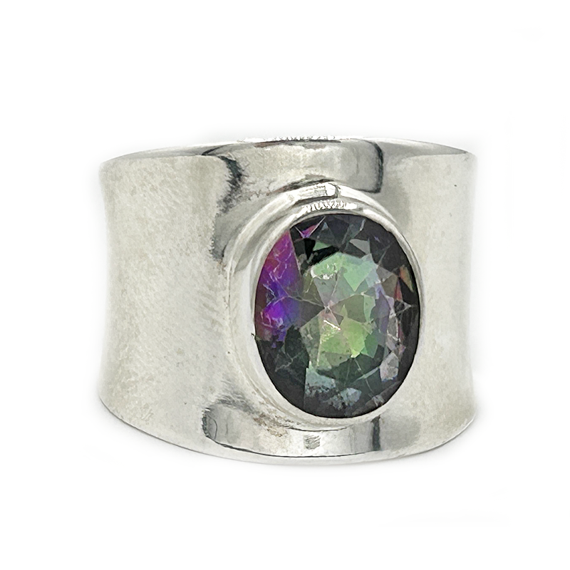 mystic topaz silver gemstone ring