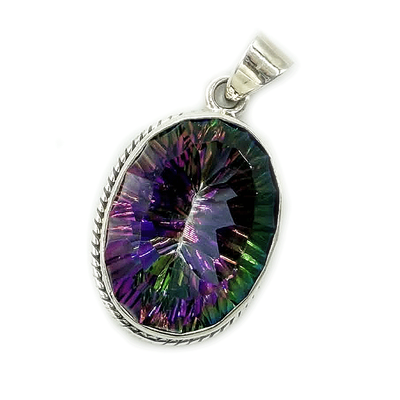 mystic topaz oval sterling silver gemstone pendant