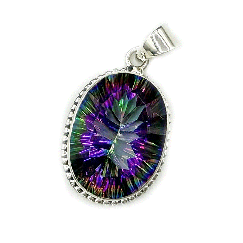 oval mystic topaz sterling silver gemstone pendant