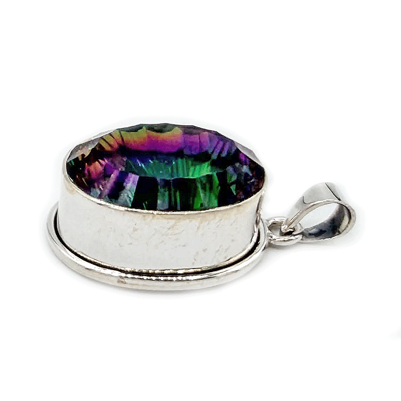 oval mystic topaz sterling silver gemstone pendant