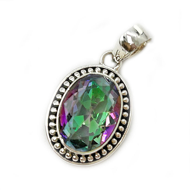 mystic topaz oval silver gemstone pendant