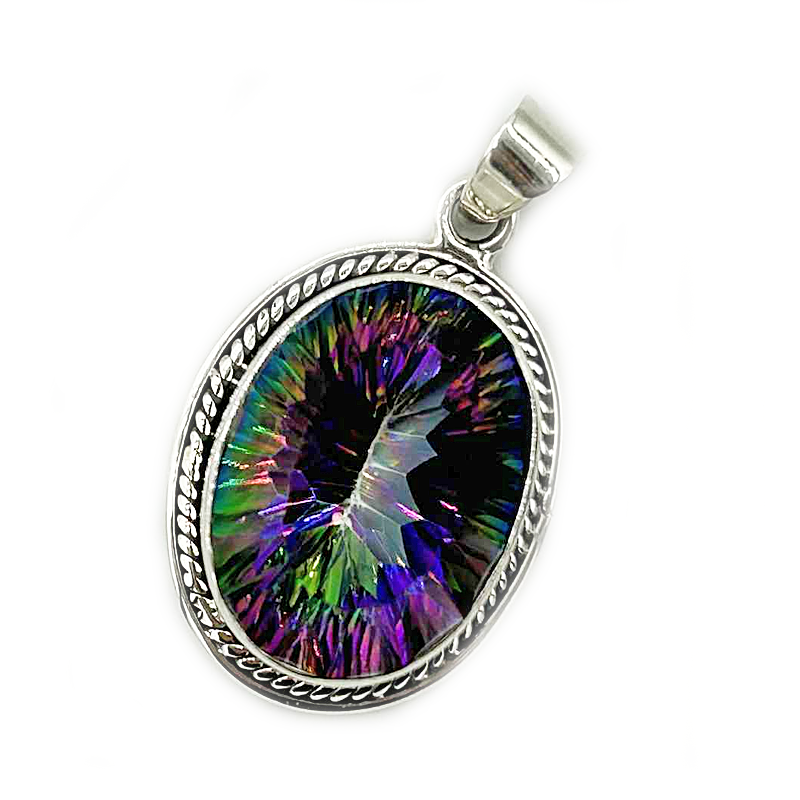 mystic topaz oval sterling silver gemstone pendant